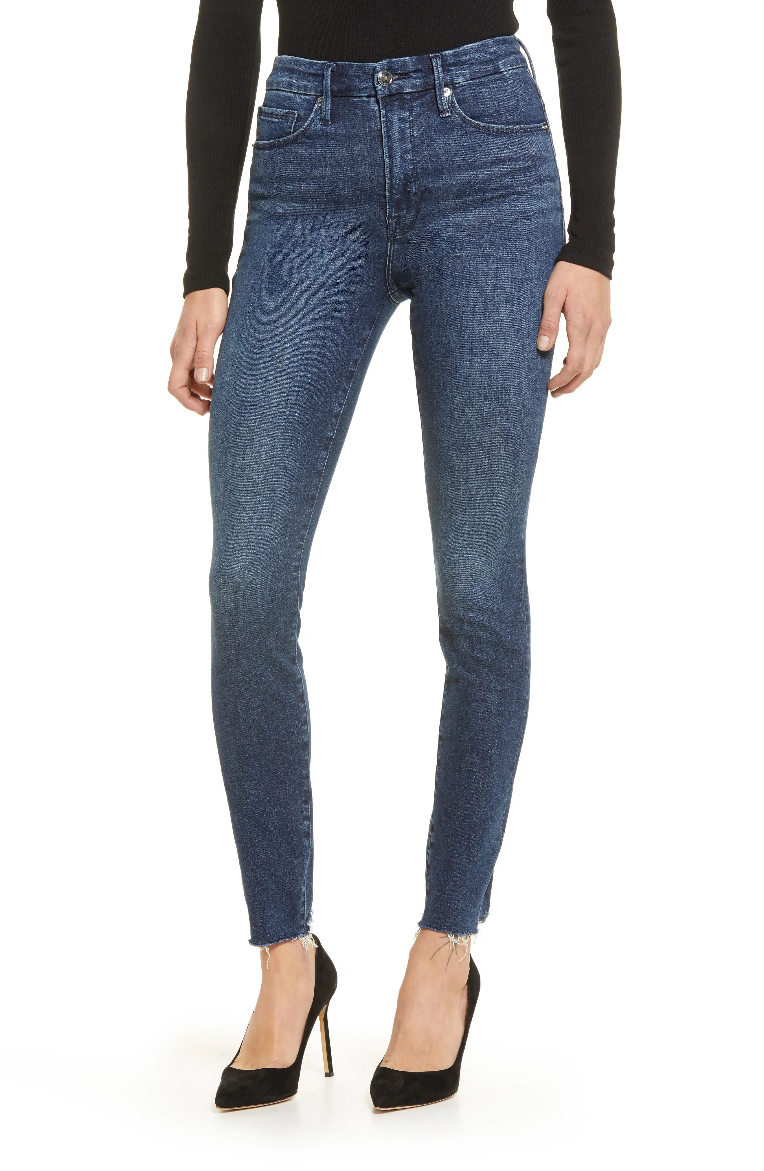 Women's Good American Good Legs Raw Hem Skinny Jeans, Size 4 - Blue | Nordstrom