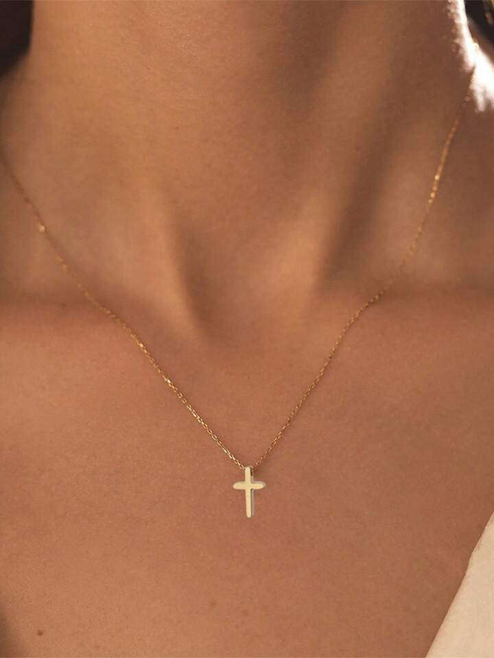 Stainless Steel Simple Style Small Cross Pendant Necklace Suitable For Women's Daily Wear | SHEIN... | SHEIN