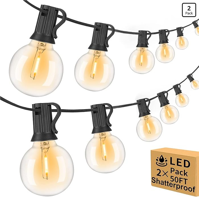 100ft Outdoor String Lights Waterproof/Connectable/Dimmable with 52 LED Shatterproof Bulbs,2-Pack... | Amazon (US)