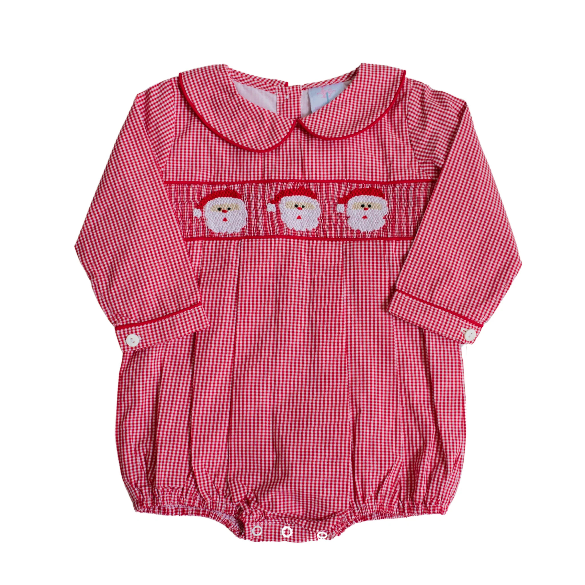 Red Gingham Santa Smocked Smocked Boy Bubble | Lillie & Lilah