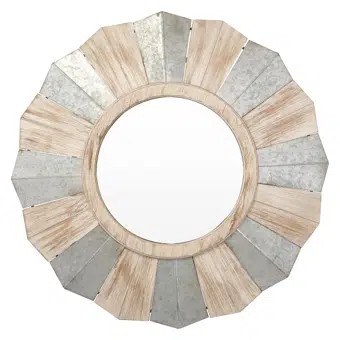 Sunburst Galvanized Metal and Wood Accent Mirror | Wayfair North America