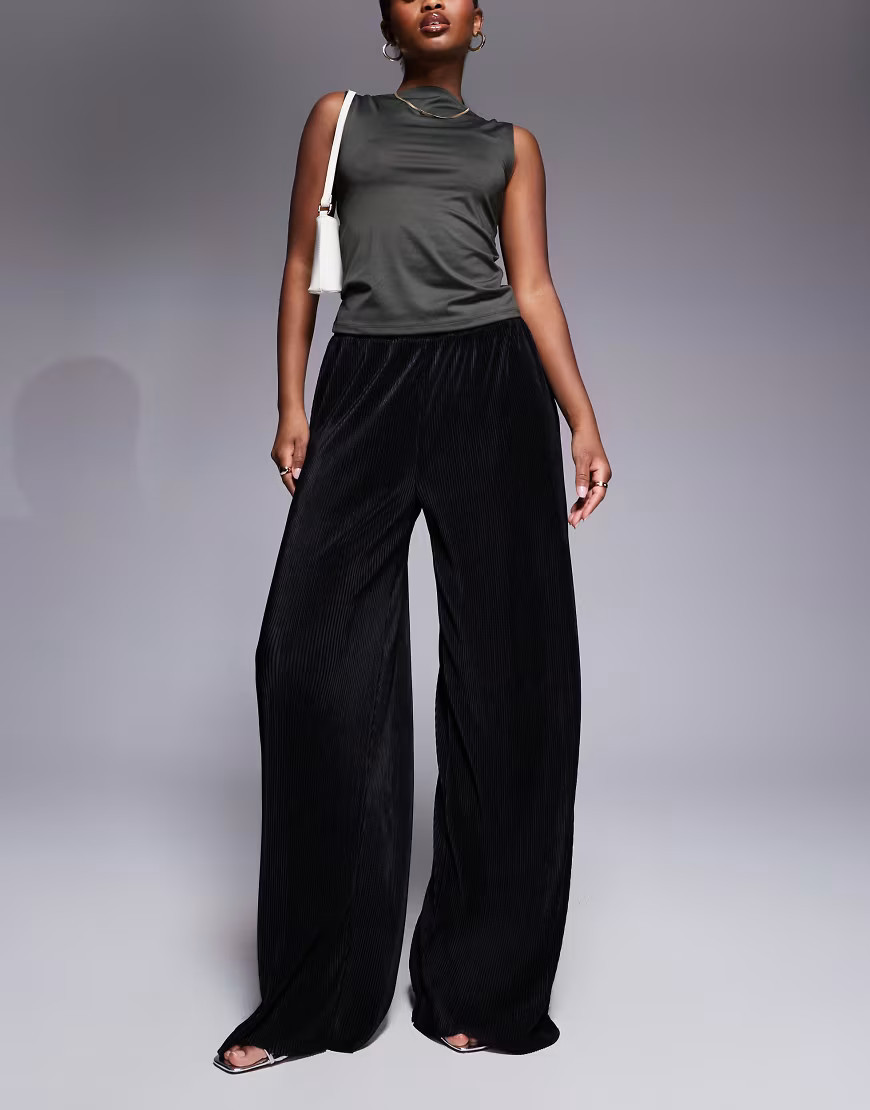 ASOS DESIGN plisse full length pants in black | ASOS (Global)