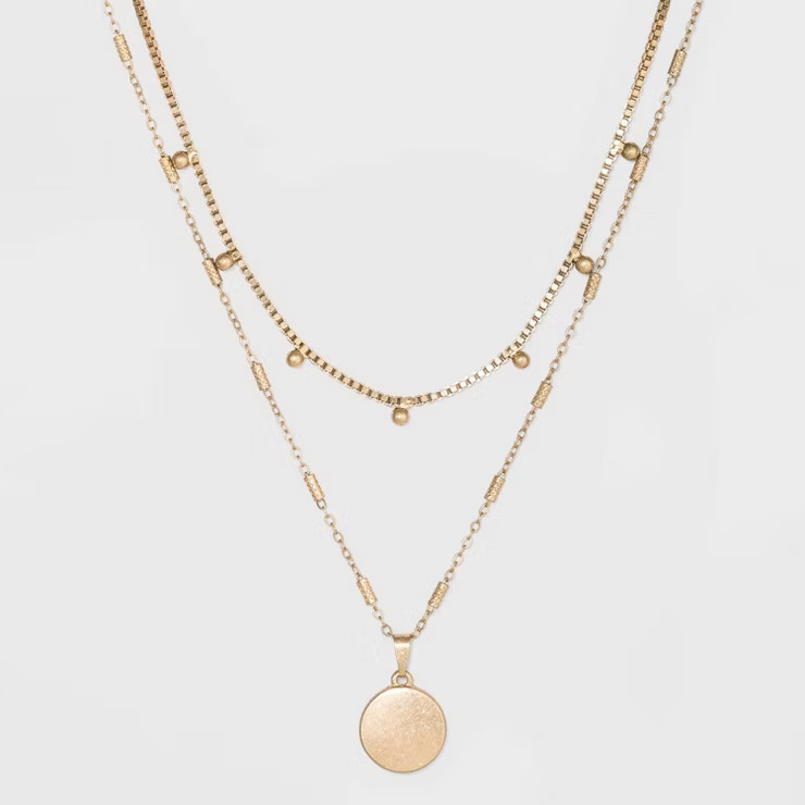 Ball & Medallion in Worn Gold Layer Necklace - Universal Thread™ Gold | Target