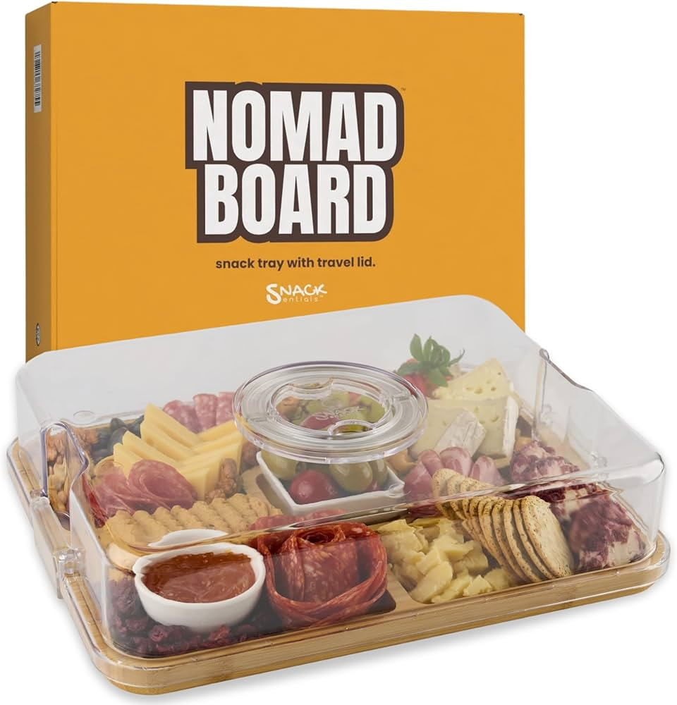 Charcuterie Board with Lid and Handle – Bamboo Travel Snack Tray with 5 Sections & 2 Dip Bowls,... | Amazon (US)
