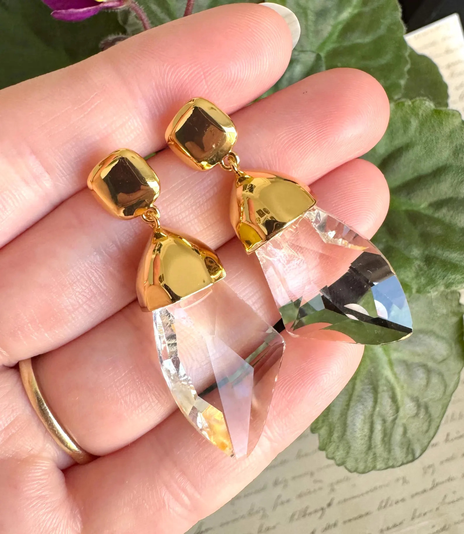 Vintage Celine Paris Crystal Drop Earrings, Gold Tone Statement Dangle | Etsy (US)