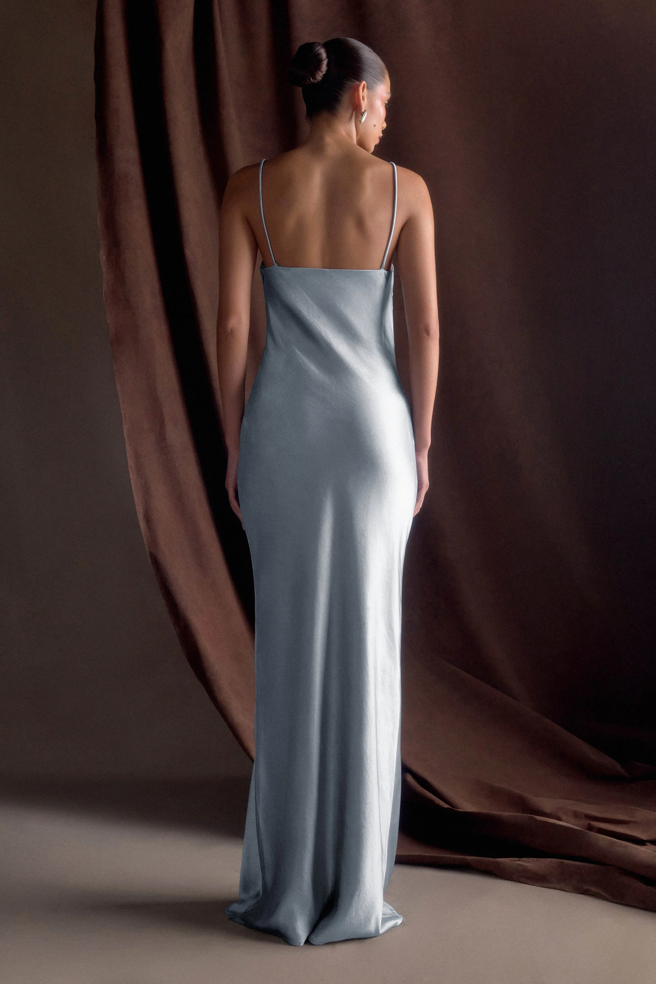 Sweetheart Satin Maxi Dress - Frosted Blue | MESHKI US