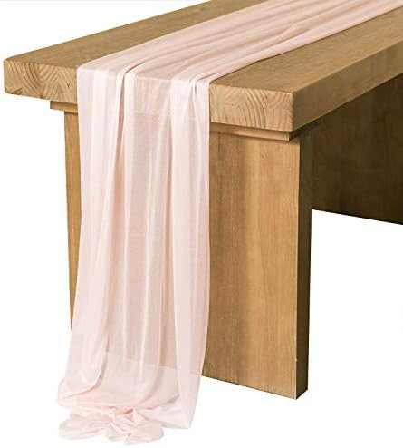 Ling's Moment 10Ft Blush Sheer Chiffon Like Table Runner for Wedding Rustic Wedding Reception Bridal | Amazon (US)
