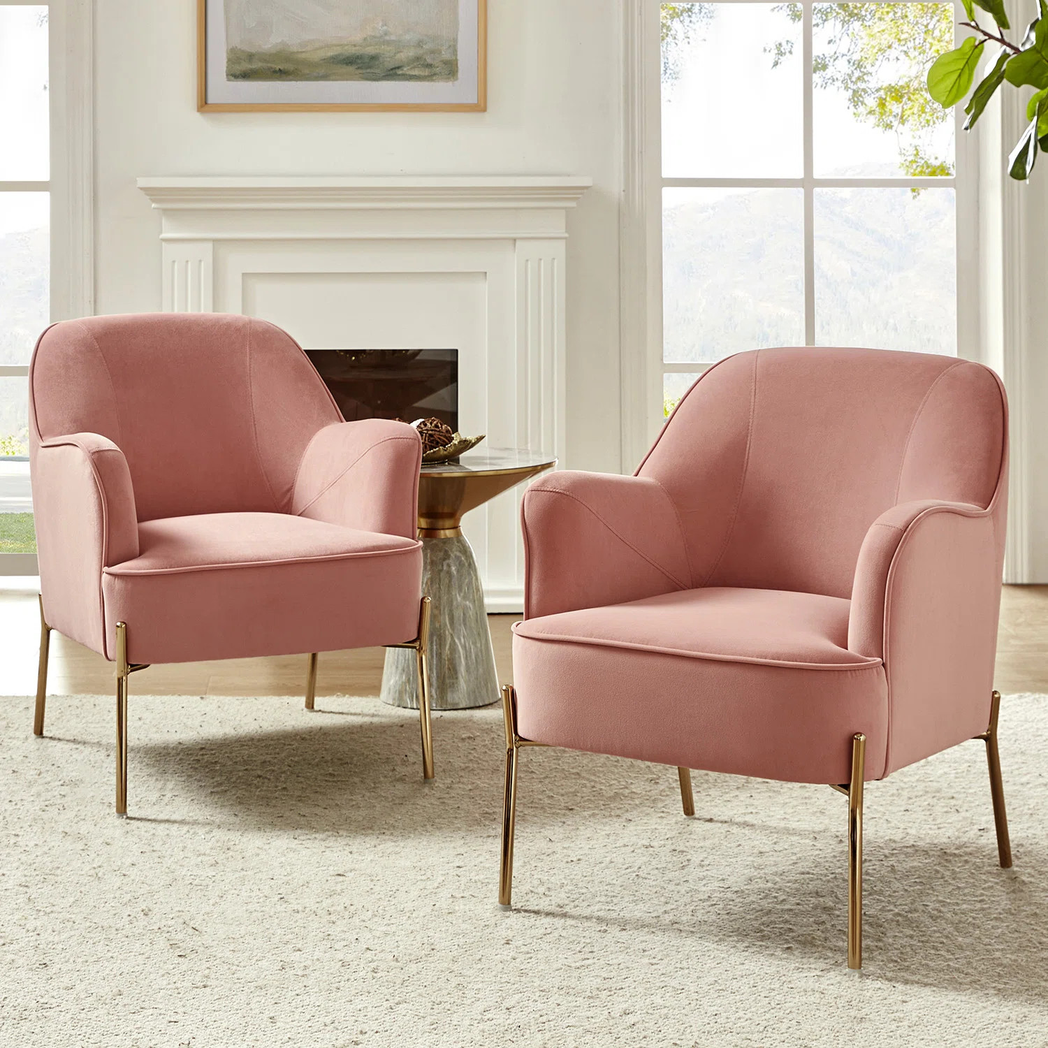 Cleo 26" Wide Contemporary Chair with Recessed Arms (Set of 2) | Wayfair North America