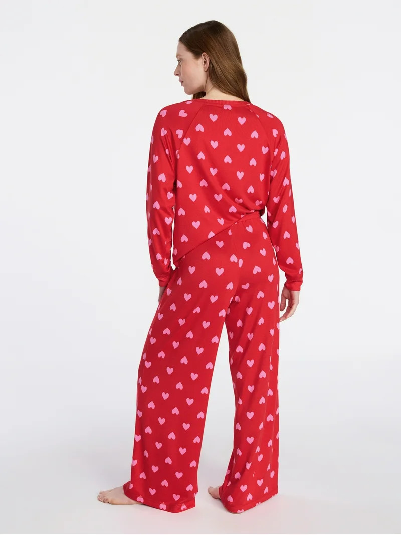 Joyspun Women's Cozy Lounge Collection Hacci Long Sleeve Top and Pants Pajama Set, 2-Piece, Sizes... | Walmart (US)