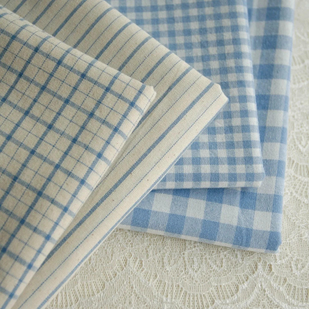 4876 - Blue Gingham Checker & Stripe Yarn-dyed Cotton Fabric - 55 Inch (width) X 1/2 Yard (length... | Etsy (US)