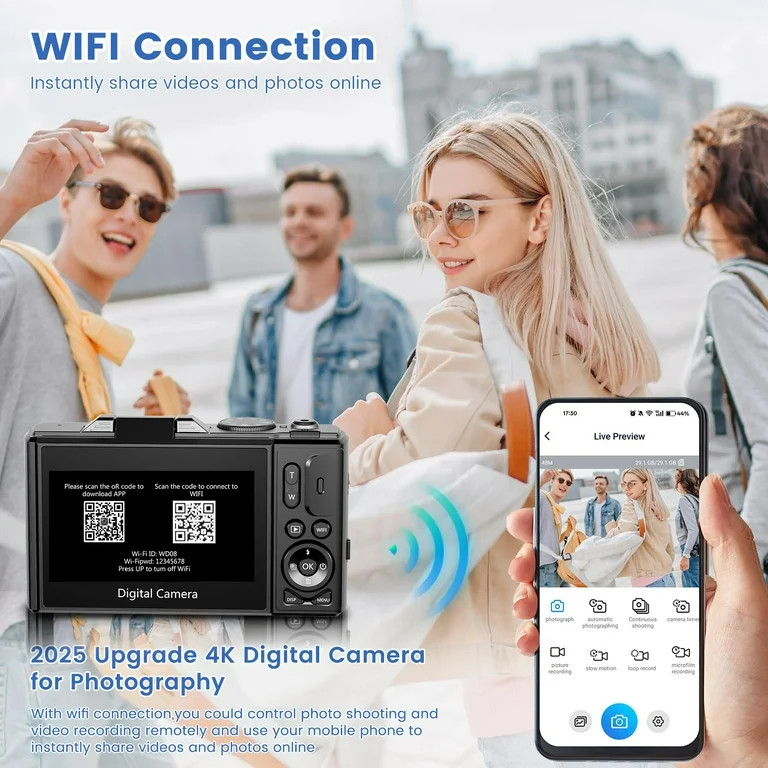 Saneen Digital Camera 4K 64MP Vlogging Camera for YouTube 3''180°Flip Screen 18X Zoom Autofocus ... | Walmart (US)
