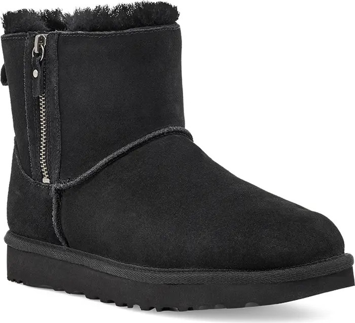 UGG® Classic Suede Mini Double Zip Genuine Shearling Boot | Nordstromrack | Nordstrom Rack