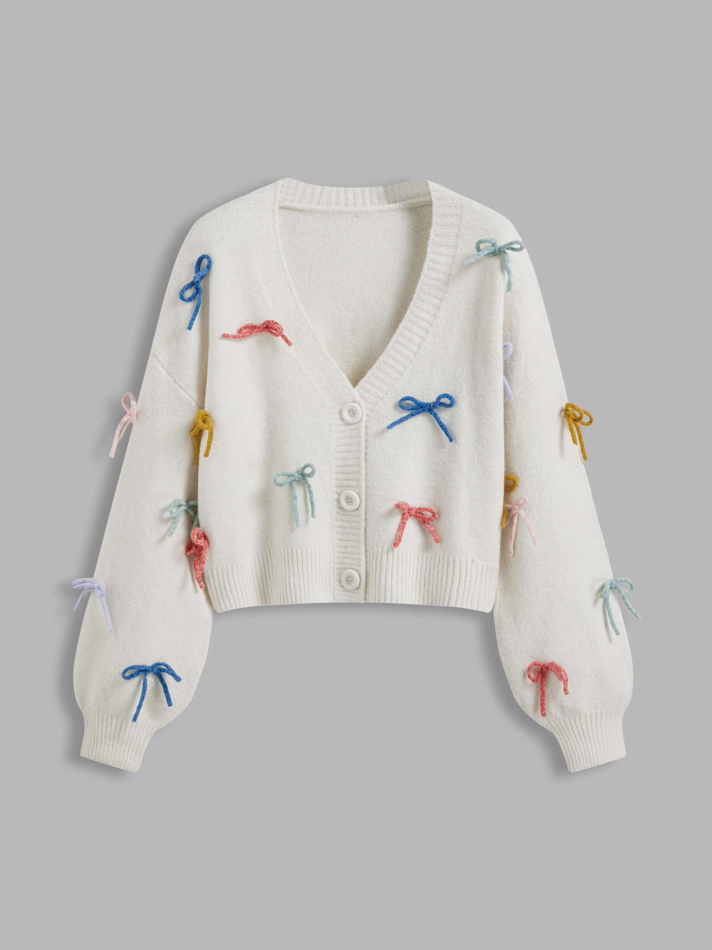 Knit V-neck Bowknot Button Cardigan | Cider