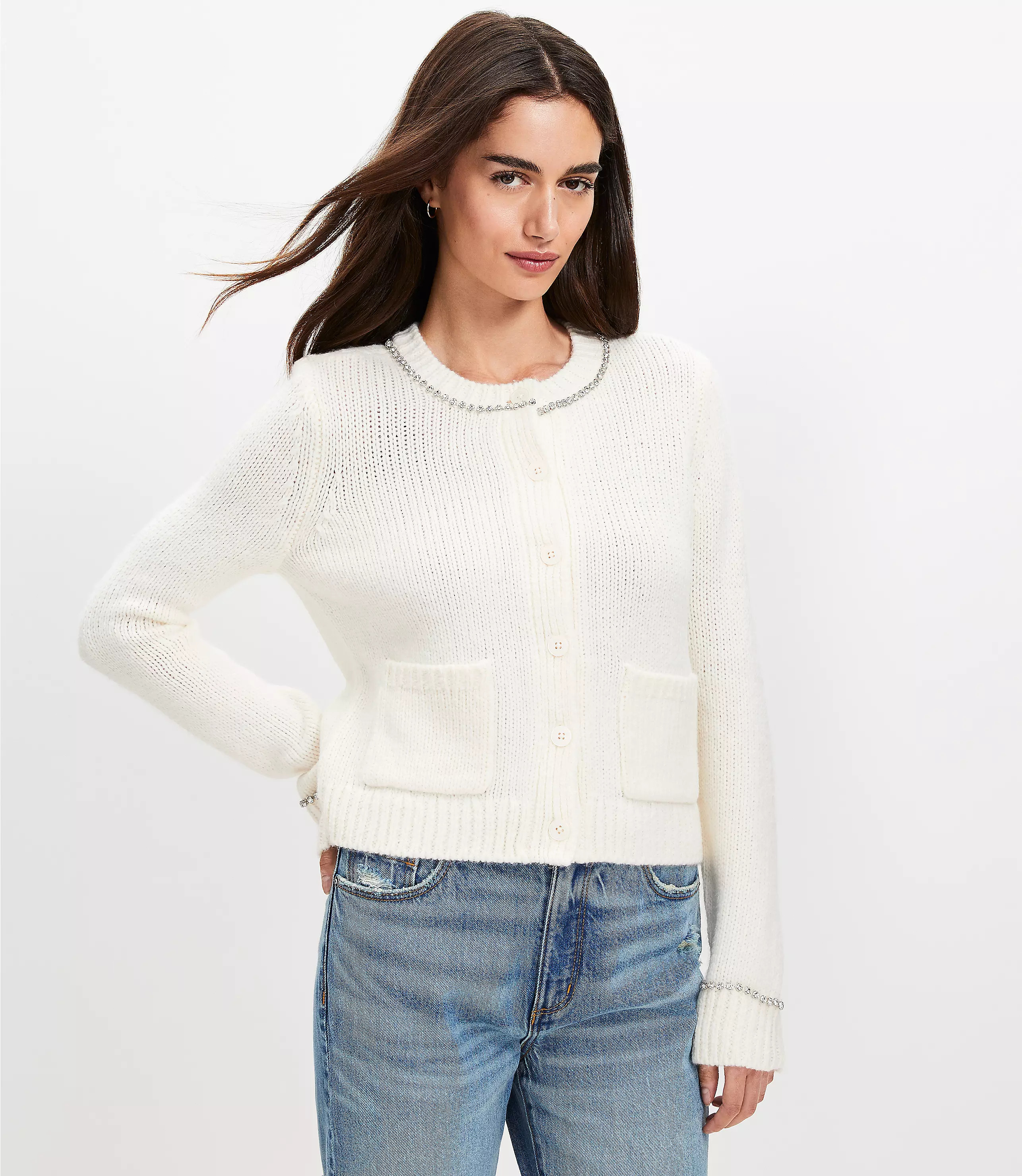 Sparkle Trim Sweater Jacket | LOFT