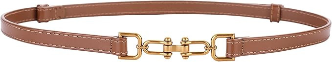 Women Skinny Leather Belt for Dress Adjustable with Gold Buckle for Jeans | Amazon (US)