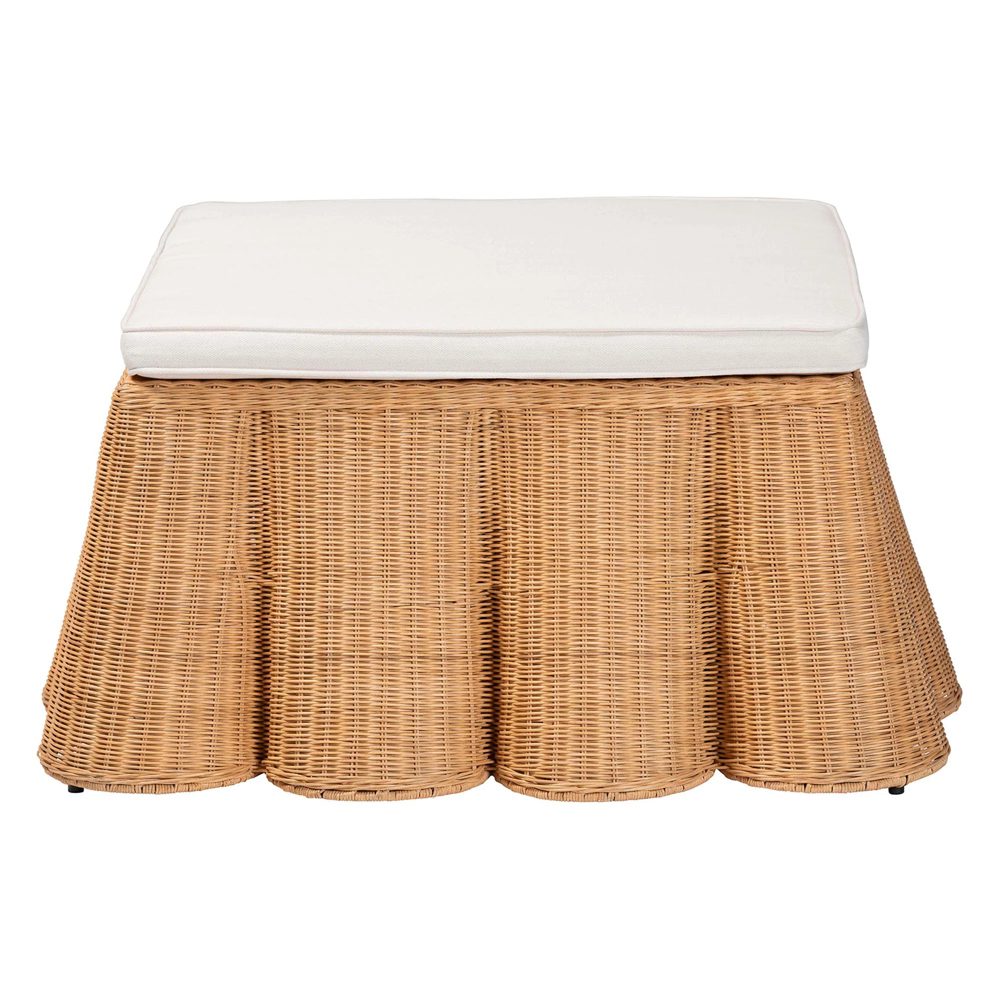 bali & pari Palm Scallop Natural Rattan Ottoman with Cushion – Handwoven Wicker Accent Bench or... | Wayfair North America