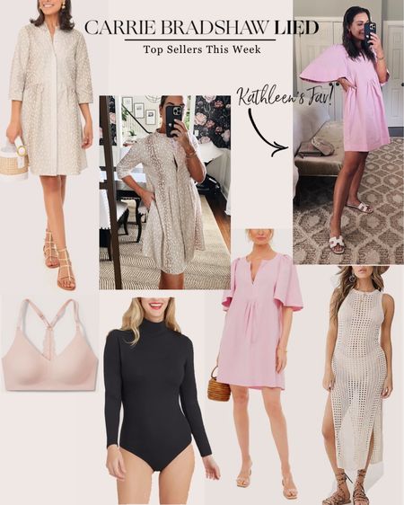 This week’s top sellers – the pink cotton dress I can’t stop wearing, the collared shirt dress that comes in several colors, the cutest cover-up from Amazon, the sleek bodysuit that looks great on everyone and one of my favorite bras -