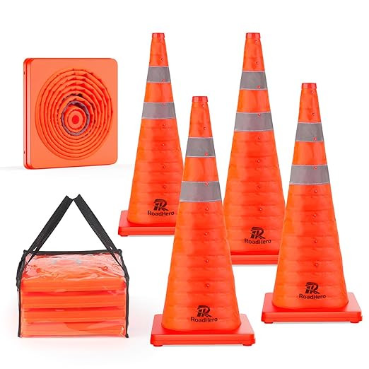 28 Inch [4 Pack] Collapsible Traffic Safety Cones, Multi Purpose Pop-up Cones with Reflective Col... | Amazon (US)