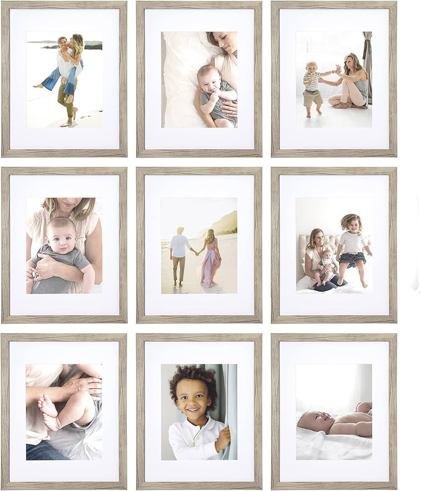 Sheffield Home 9 Piece Picture Frame Set, Gallery Set, 11x14 in, Matted to 8x10 (Natural) | Amazon (US)