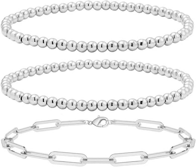 Reoxvo Gold Beaded Bracelets for Women Non Tarnish Stack 14K Gold Plated Stretch Elastic Bead Bal... | Amazon (US)