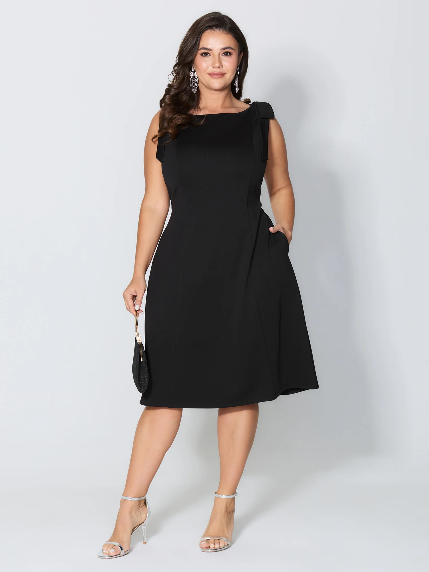Shoulder Tie Sculpting Bodice Midi Dress | Bloomchic