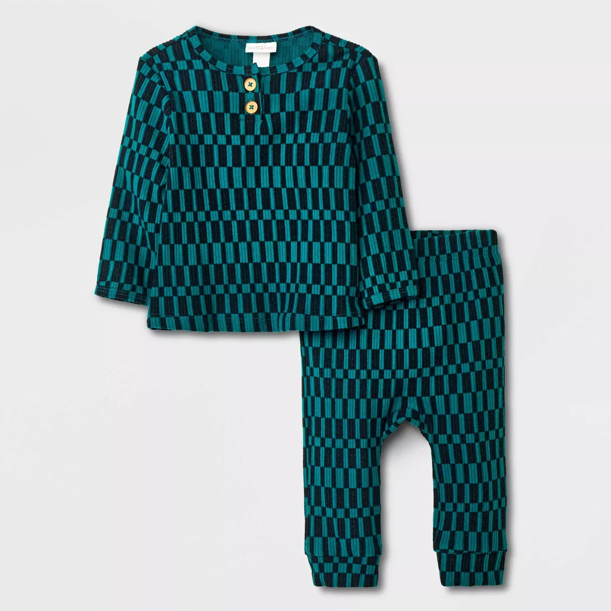 Baby Boys' Checkered Cozy Ribbed Top & Bottom Set - Cat & Jack™ Green | Target