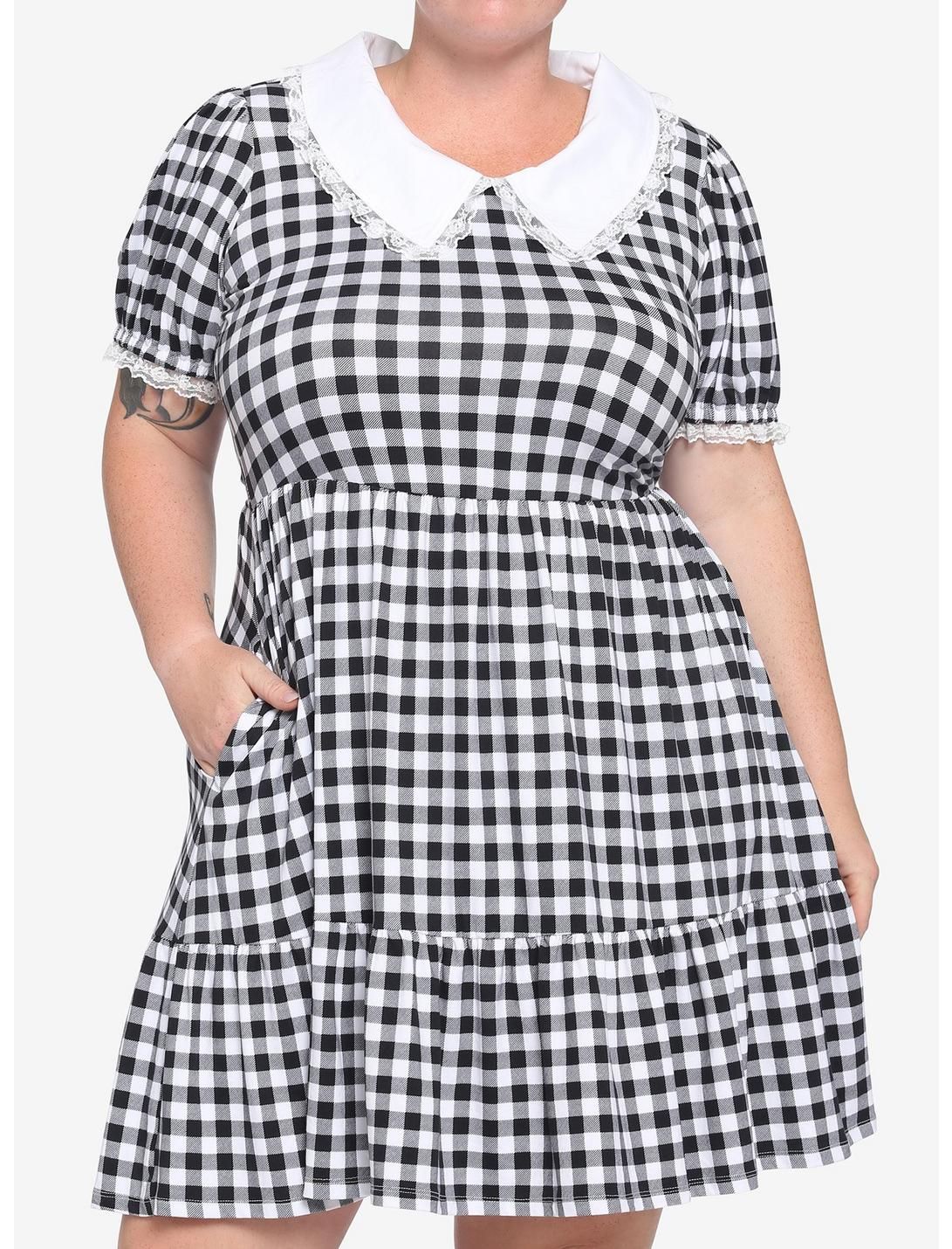 Black & White Buffalo Checkered Tiered Dress Plus Size | Hot Topic