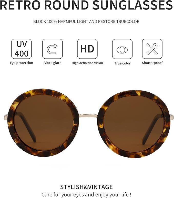 JOOX Round Sunglasses for Women, Classic Vintage Retro Sun Glasses, 100% UV Protection | Amazon (US)