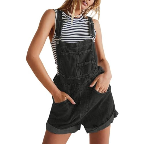 Jean Romper for Women Denim Overall Shorts with Pockets Loose Fit Roll Up Summer Casual Short Jumpsuits Jeans Shortalls Wide Leg Jean Jumpsuit One Piece Denim Rompers for Women 2025 Bib Overalls | Amazon (US)