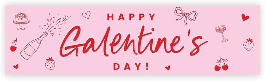 Andaz Press 13"x48" Happy Galentines Day Banner Decor, Cute Bows & Cherries Galentine's Day Banne... | Amazon (US)