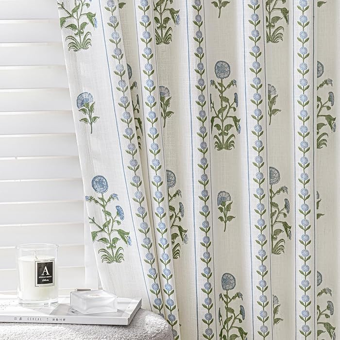 Flower Pinch Pleated Linen Curtains for Living Room Bedroom Dining Room, Light Filtering Memory T... | Amazon (US)
