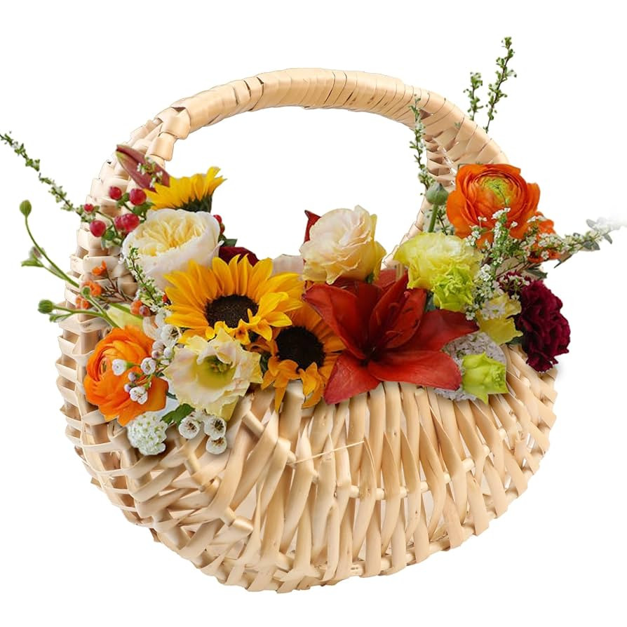 Rattan Half Moon Wicker Basket, Small Wicker Woven Basket with Handle, Woven Wedding Flower Girl ... | Amazon (US)