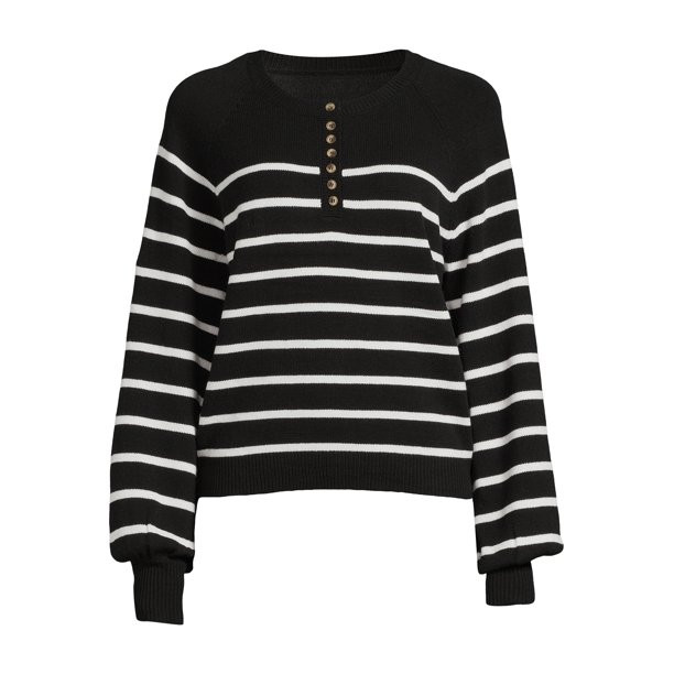 Time and Tru Women's Long Sleeve Henley Sweater - Walmart.com | Walmart (US)