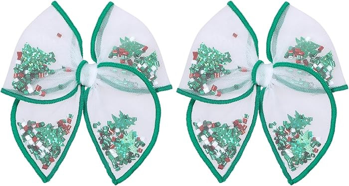 2pcs 4" Christmas Tree Shaker Bows Hair Clips for Girls Women Green Mesh Tulle Fable Hair Bow All... | Amazon (US)