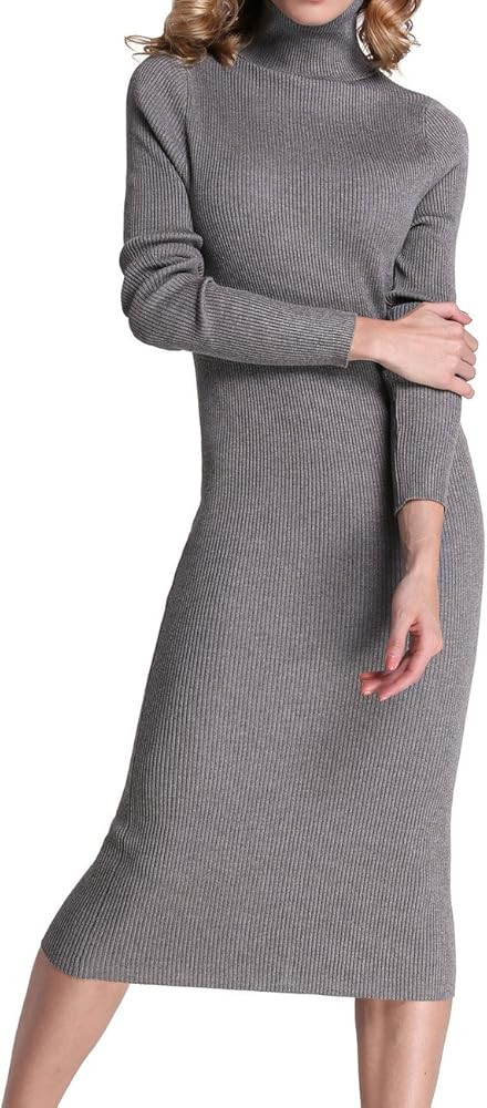 Women's Turtleneck Ribbed Elbow Long Sleeve Knit Sweater Dress       
Material: Viscose and Chinl... | Amazon (US)