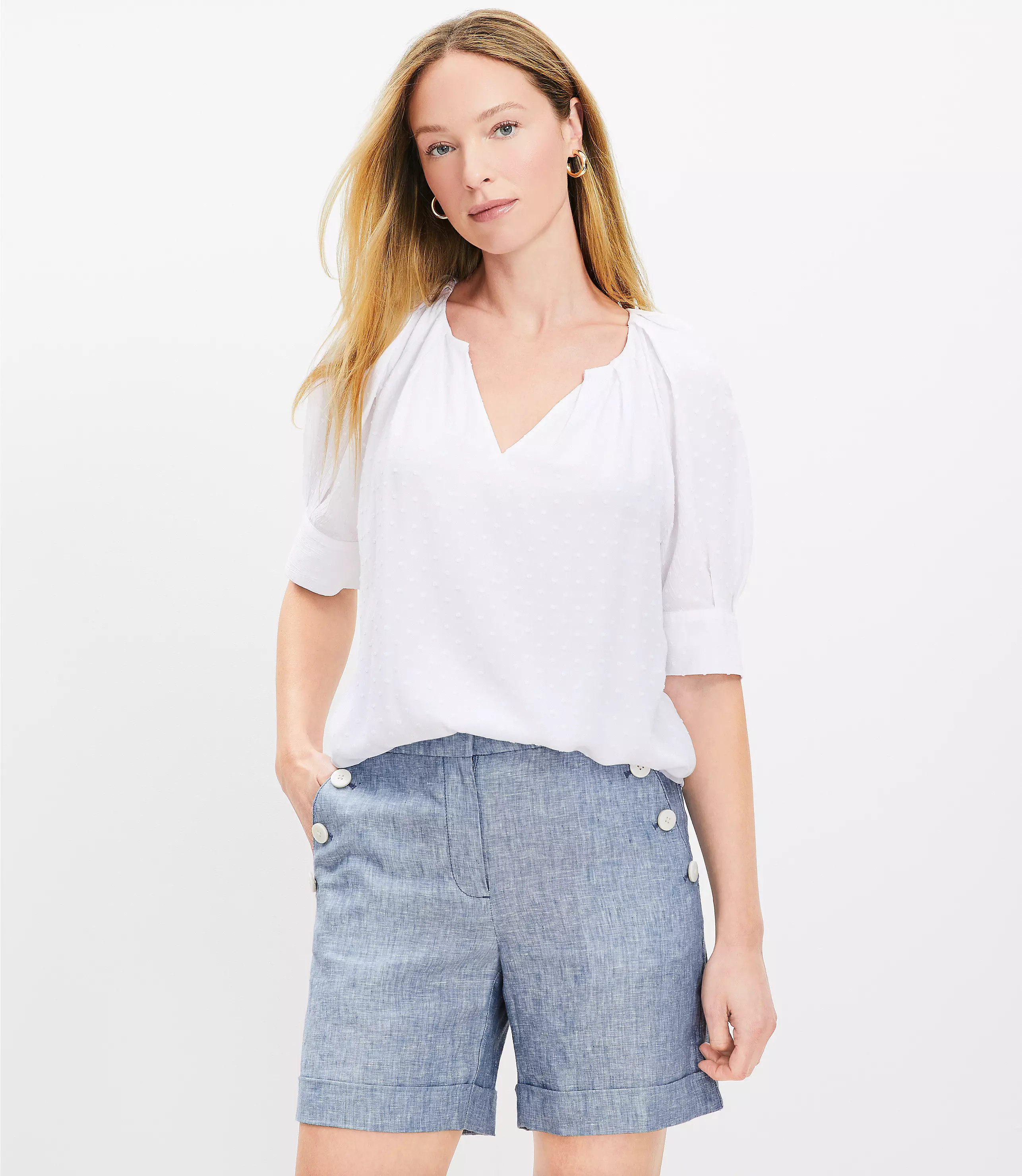 Clip Pleated V-Neck Blouse | LOFT