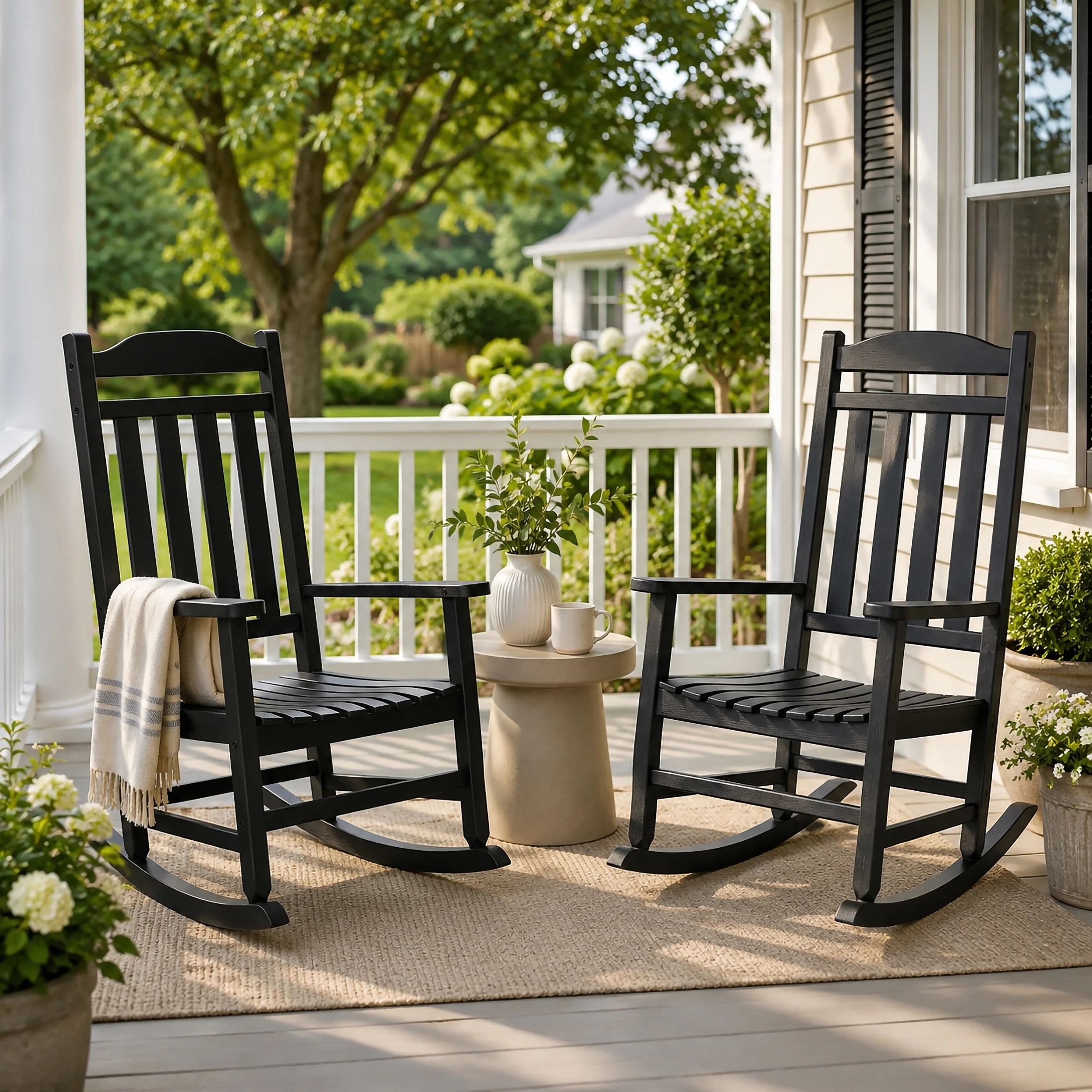 MINDYES Outdoor Rocking Chair Set of 2, Resin Patio Rocking Chair, Heavy Duty Front Porch Rocker, Black | Walmart (US)