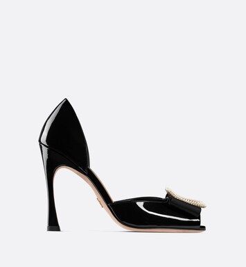 Dior Idylle Heeled Sandal Black Patent Calfskin and White Resin Pearls | DIOR | Dior Couture