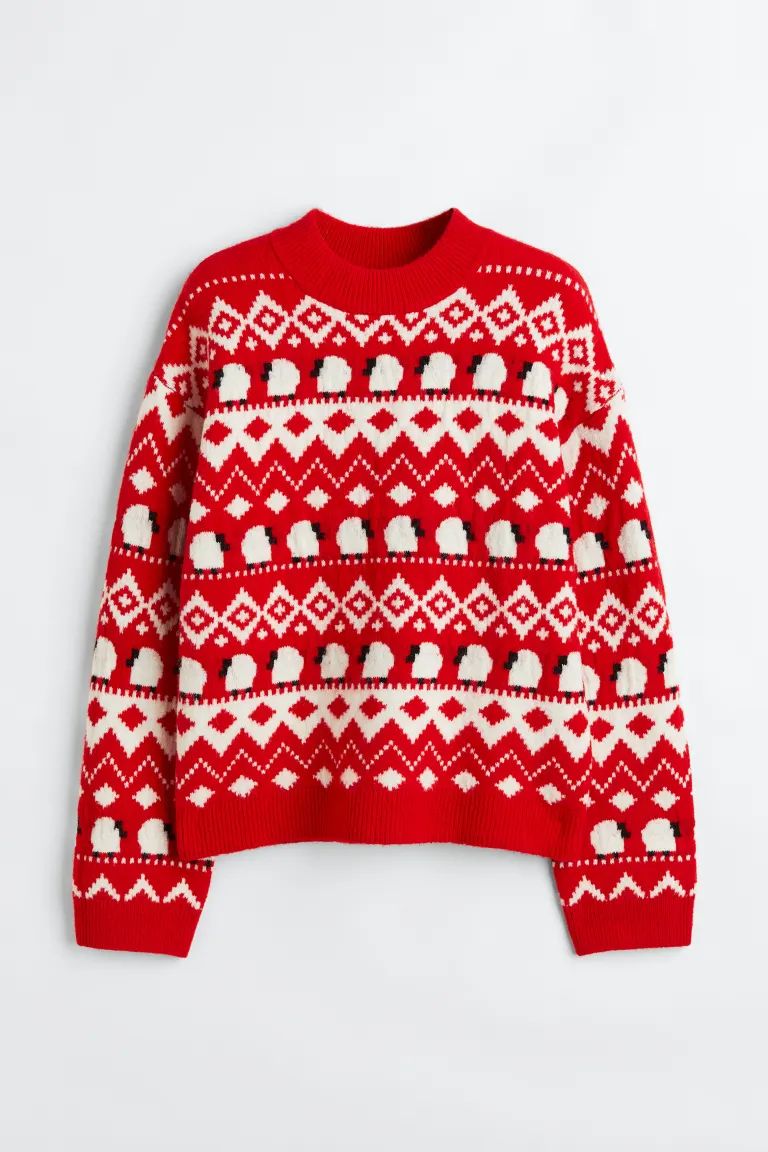 Jacquard-knit Sweater - Red/sheep - Ladies | H&M US | H&M (US)