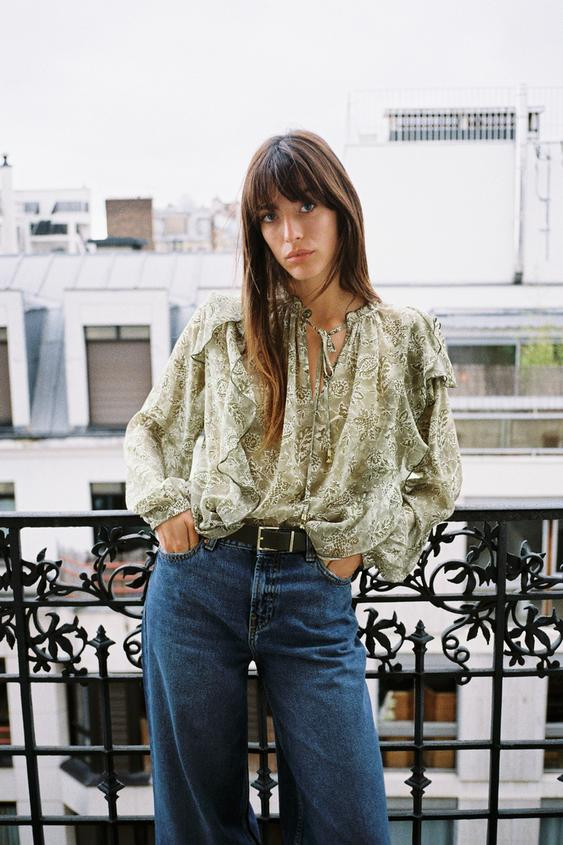 RUFFLED PRINT BLOUSE | Zara US