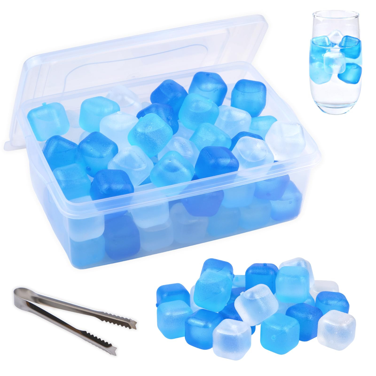 Reusable Ice Cube with Lid & Bin, 60 Pack Plastic Ice Cubes for Drinks BPA Free, Refreezable Squa... | Amazon (US)