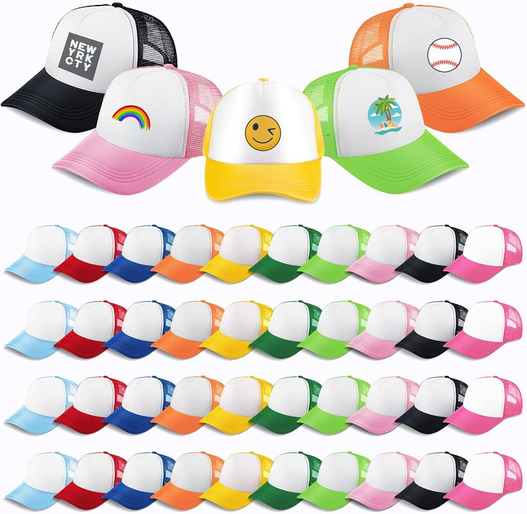 Hercicy 40/60 Pack Kids Trucker Hat Bulk, Sublimation Blank Baseball Caps for Boys Girls Plain Me... | Amazon (US)