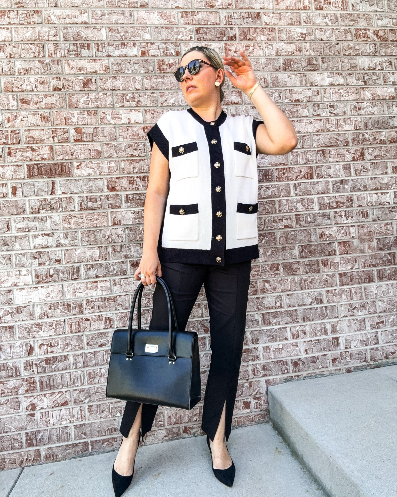 🖤 🤍 

Look 1/Look 6
Sweater - Sandro (linked, rentable)
Pants - Dillards (similar linked)
Bag - Kate Spade 
Shoes - Jimmy Choo (linked)
Sunglasses - Tom Ford (linked)
Earrings - Hermes
Bracelet - Rocksbox

Look 2 
Jacket - Toccin (similar linked)
Sweater - Express
Legging - Loft
Boots - Express
sunglasses - Tom Ford (linked)
Necklace - LV upcycle (linked)

Look 3
Dress - Club Monaco (linked)
Shoes - Dillards
Bag - Cult Gaia (linked)
Earrings - Oscar de la Renta

Look 4
Sweater - English Factory (linked)
Pants - Ann Taylor
Shoes - Kate Spade
Earrings - Lele Sadoughi (linked)
Bag - Vintage (similar linked)
Scarf - Tory Burch

Look 5
Dress - Farm Rio (linked)
Earrings - Dillards 
Shoes - Jimmy Choo (linked) 
Bag - Vintage (similar linked)
Bracelet - Lilly Pulitzer (linked)

Look 7
Dress - Eloquii (other color linked)
Earrings - Vintage Givenchy (similar linked)
Ring - Kate Spade
Bag - Dillards
Bracelets - Rocksbox & Vintage



#LTKShoeCrush #LTKSeasonal #LTKSaleAlert