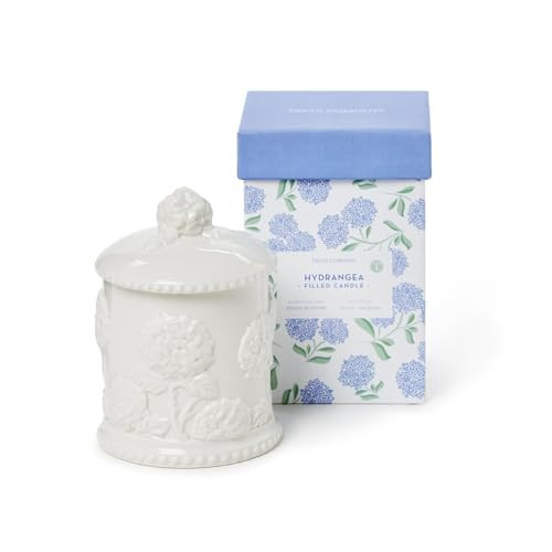 Two's Company Hydrangea Relief Filled Candle | Handcrafted Fine Bone Porcelain with Intricate Hydrangea Design | Fresh Blooms Scent | 100% Soy Wax | 30-Hour Burn Time | Elegant Gift Box | Amazon (US)