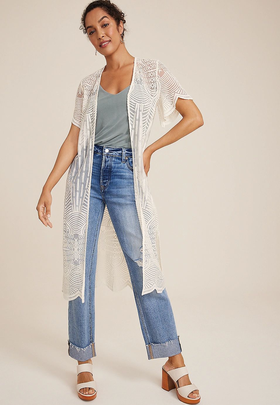 Embroidered Mesh Kimono | Maurices