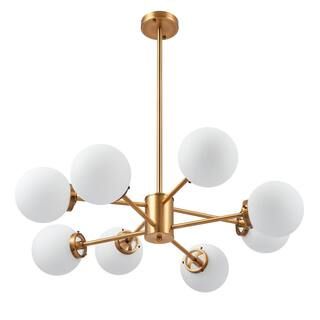 8-Light Antique Brass Sputnik Style Chandelier with White Opal Glass Shades | The Home Depot