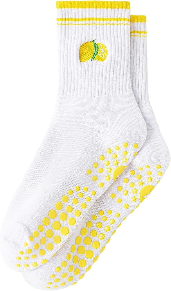 Yawlsow Pilates Grip Socks for Women Yoga Grippy Socks Cute Barre Non Skid Athletic Crew Sticky S... | Amazon (US)