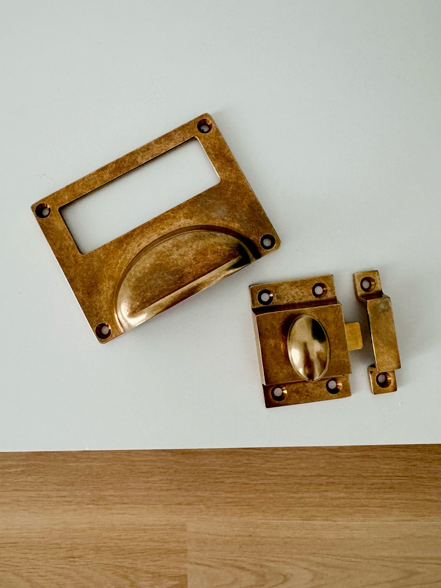 Burnished Brass Hardware for the mudroom 💛 Love the cup pulls with the card frame, will be perfect for designating the drawers under the lockers/cabinets 👍🏼 

#LTKFamily #LTKHome #LTKKids