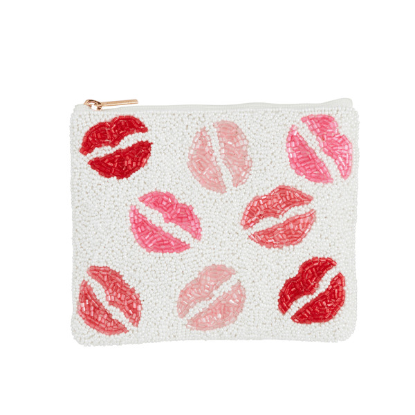 Pink Lips Beaded Pouch | Mud Pie