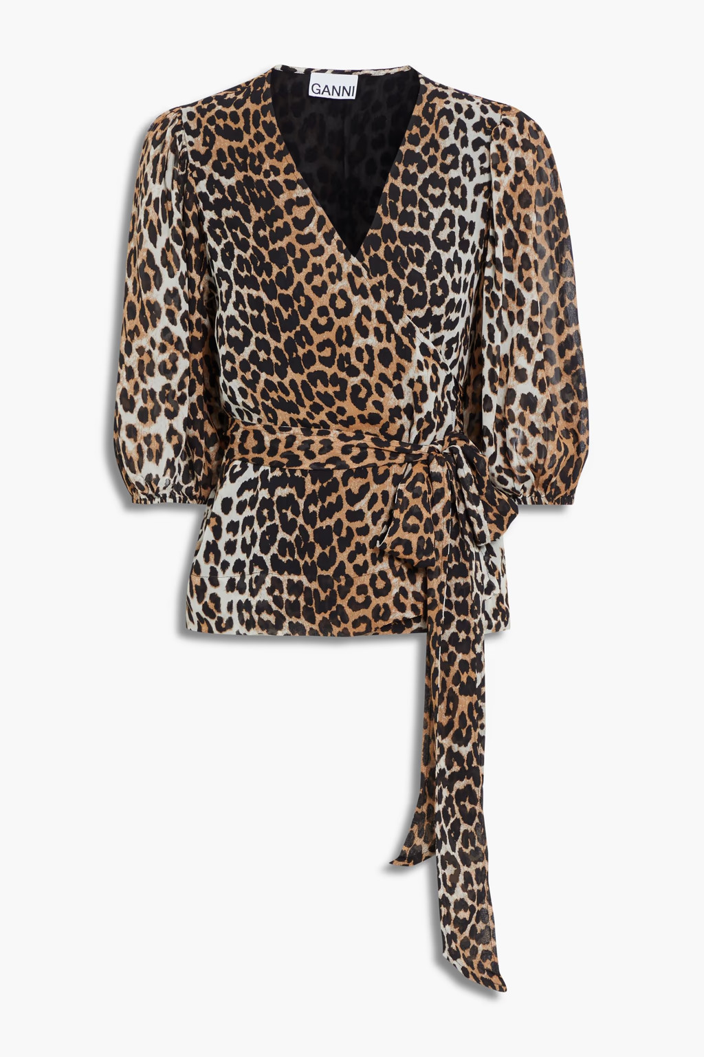 Animal print Leopard-print chiffon wrap blouse | GANNI | THE OUTNET | The Outnet (US and CA)